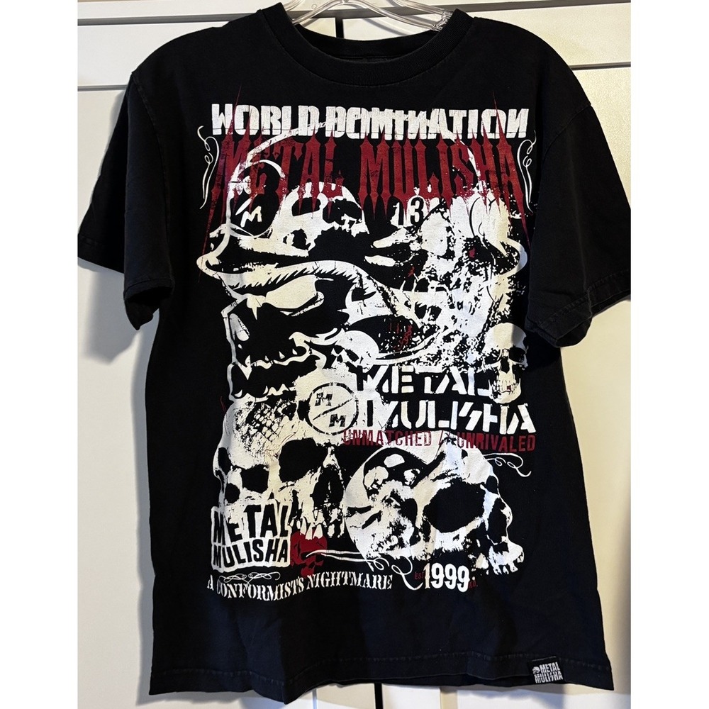 Y2K Metal Mulisha Conformist's Nightmare Skull T-Shirt Men's Medium Black